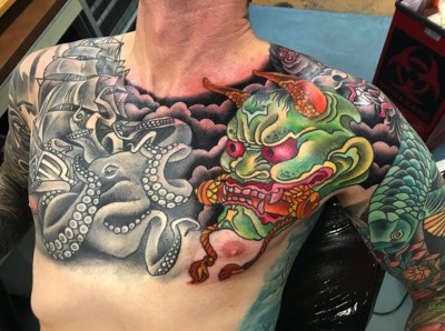  Japanese inspired chest panel tattoo by Brandon Notch 