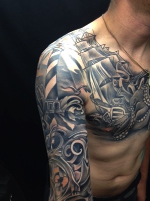  Ocean themed tattoo sleeve 