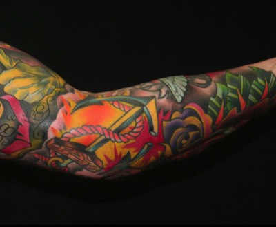 Traditional American new school tattoo sleeve by Brandon Notch 