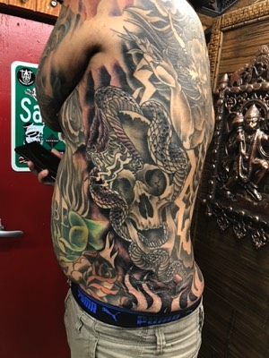  Japanese skull and snake tattoo 