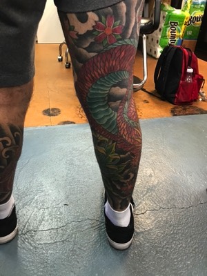  Asian dragon leg sleeve tattoo 