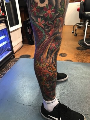  Dragon leg sleeve tattoo by Brandon Notch 