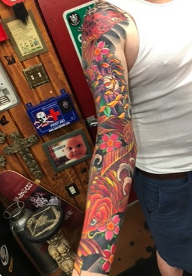  Asian color koi fish tattoo sleeve 