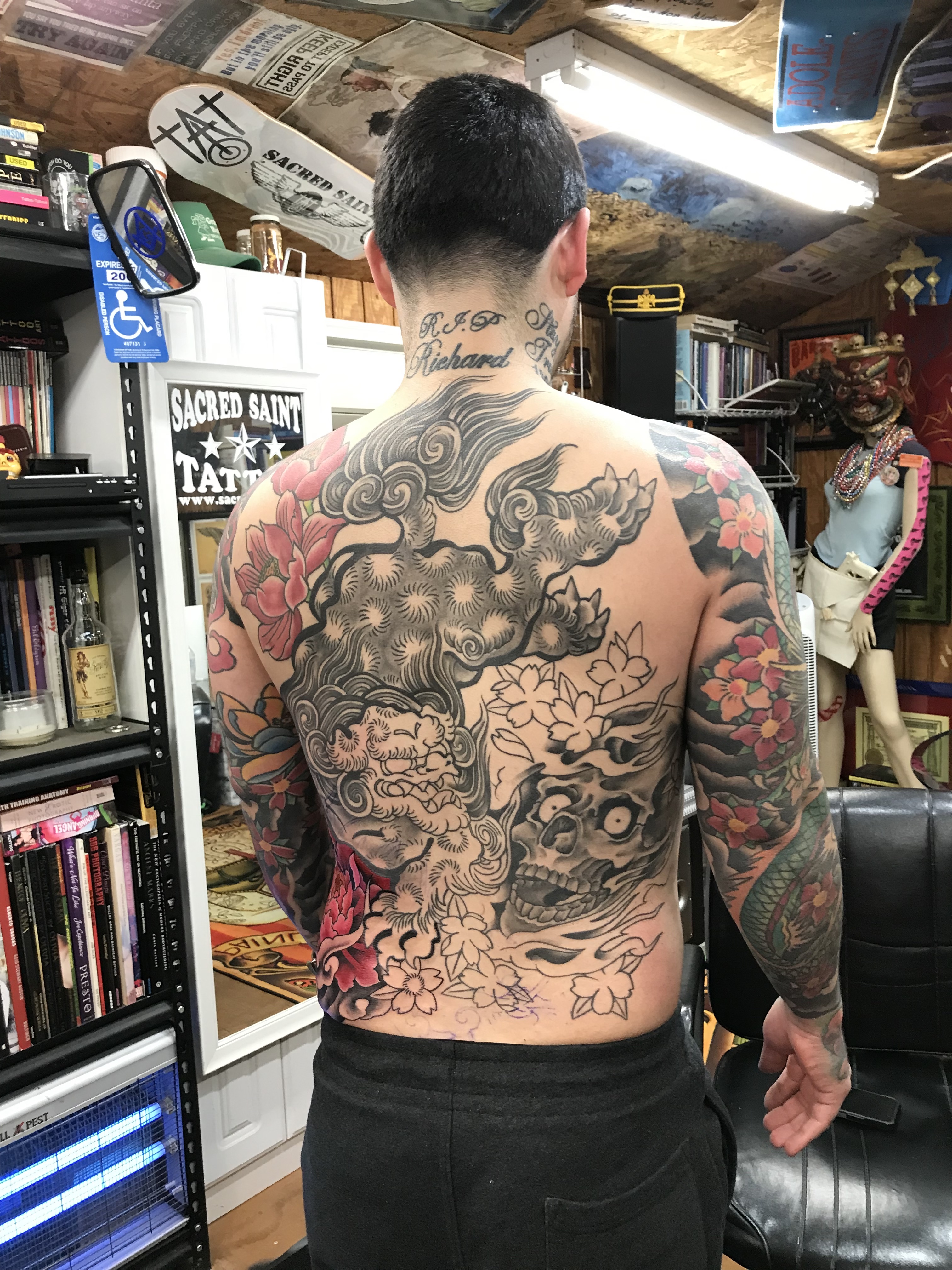  Guardian lion, komainu, shishi, foo dog backpiece tattoo 